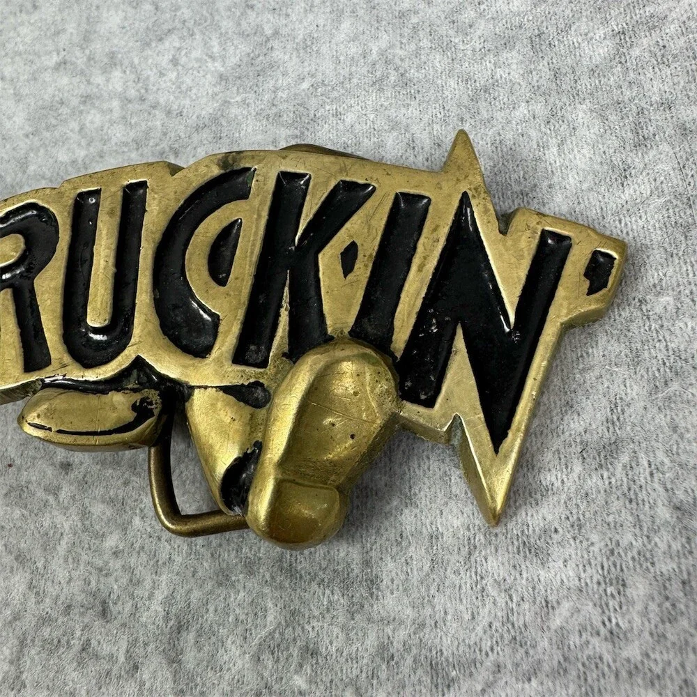 Baron Buckle TRUCKIN' Belt Buckle Solid Brass Vintage Americana